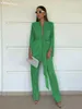 Women's Two Piece Pants Clacive Autumn Green Pleated Pants Set Bodycon Slit Trosuer Suits Fashion Lace-Up Long Sleeve Blazer 2 Piece Sets Womens Outfits 230303