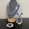 Ketting oorbellen set witte parel blauw jade cz verharde kwast zilver kleur vergulde stud oorbellen/ketting/armband 3