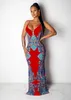 Party Dresses 2023 Summer New Dress Ethnic Style Deep V Print Tight-passande Sling Long Kjol T230303