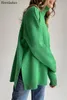 Kvinnors tröjor Bornladies Green Turtleneck tröja slit damer Autumn och vinter varm bekväm och fashionabla stickad tröja 230306