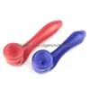 Rökande rör Nytt 3,5 tum glas med tjock Pyrex Colorf Spoon Pipe Bubbler Blue Red Tobacco Hand Pips för Rök Drop Delivery Home Dh0xy