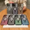 Mobila fodral för iPhone 15 14 plus 13 12 11 Pro Max Bling Glitter Chromed Plating Gradient Magnetic Camera Lens Protector Magnet Wireless Charging Soft TPU Cover