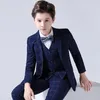 Anzüge Frühling Große Jungen Top Qualität Plaid Hochzeit Anzug Teenager Kind Formale Smoking Bowtie Kleid Kinder Blazer Party Leistung Kostüm 230303