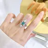 Cluster Rings Pagoda Green Tourmaline Inlaid Natural Cut 6 Beautiful Eye-catching Luxury 925 Silver Ring For Women