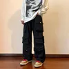 Calças masculinas calças de carga multi-bolsos calças de ferramentas harajuku masculino vintage solto calças de perna larga streetwear casual hip-hop esfregando calças 230306