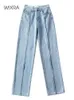 Kvinnors jeans wixra våren kvinnor streetwear fashionabla spliced ​​denim byxor casual damer höga midja fickor falska blixtlås lösa jeans 230306