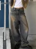 Damesjeans Weemeep Y2K Grunge Baggy Mom Jeans 2000s Retro Low Rise Wide Leg Denim Casual Pants Women Oversized Cargo Pants Streetwear Basic 230306