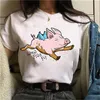 Женские футболки T 2023 Лето Хараджуку Кавайи Топы Творцы Симпатичная свинья с коротка