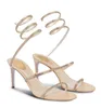 Summer Sexy Renescaovillas Cleo Sandals Shoes Crystal Spiral Wraps High Heel Lady Sandalias Elegant Brand Wedding,Party,Dress,Evening EU35-40