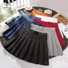 Skirts College Skirt Solid Color Pleated Summer Women High Waist Wine Red Short A-line Dance Kawaii