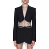 Tvådelt klädkvinnor Casual Set Autumn Long Sleeve Cardigan Blazer Set Two Piece Outfits Kort kjol Solid Lady Black Suits 230303