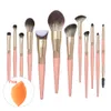 Skönhetsartiklar Rose Gold Makeup Brush Custom Logo Free Prover Tillverkare Face Makeup Brush Set SMP20021-12 och 14st och Rose Goid Chic Angled Holder