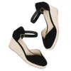 샌들 5-9cm 샌들 리아 무저 홍보 진지한 진짜 발목 랩 랩 샌들 Sapatos Mulher Wedge Heel Shoes Closed Toe Wedges Ladies 230306