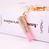 Beautiful Women Gift Lipsticks Charm Keychain Colorful Rhinestone Micro Pave Keychains for Bag Decoration