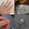 Band Rings Tiny Heart Initial Letter 26 Az Couple Knuckle Ring For Women Men Fashion Adjustable Jewelry Friendship Gifts Drop Deliver Dhheq