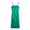 Casual Dresses 2022 Women Fashion Sea Green Dress Straps with Chains Female Elegant Maxi Midi Slit Camisole Dress Chic Lady Robe Z0216