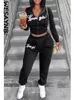 Damen Zweiteilige Hose Lässige graue Outfits Sweatsuit s 2 Set Trainingsanzüge für Langarm-Reißverschluss-Top Jogginghosen-Sets 230306