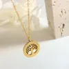 Chains ROPUHOV 2023 Unique Neutral Wind Tree Golden Hollow Round Card Titanium Steel Pendant Hipster Necklace Jewelry Gift For Women