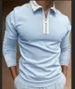 Men's Polos Men's Casual Polo Shirt Khaki Collarless Long Sleeve Zip Design Top Harajuku Men Streetwear Luxury Fashion S-3XL 230303