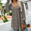 Women's Blouses Spring Fall Vintage Floral Print Cotton Shirt Women Casual Puff Long Sleeve V Neck Loose Tunic Chic Female Clothing 2023