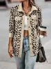 Kvinnorjackor 2023 Autumn Leopard Jacket Kvinnor Corduroy Coat Over -tröja långärmad vinterlös skjorta för Y2K
