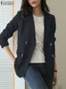 Garnitury damskie Blazers Spring Women Solid Blazer Vintage Jackets Office Office Ladies Suit Zanzea Fashion Slim Fiar Breasteed Business Kobieta 230306