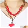 Chains Womens Neck Chain Fashion Colorf Heart Acrylic Thick Necklace For Women Men Bohemian Plastic Choker Collar Jewelry Gifts Drop Dhyof