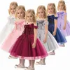 Girl Dresses Boat Neck Pageant For Girls Height 110cm -150cm Flower Ball Gowns Knee-Length Children Dress Tulle With Flowers