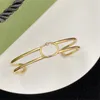 Double Ring Gold Bangle Women Oval Geometry Bracelets One Diamond Hollow Simple Jewelry