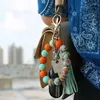 Keychains Trendy Silicone Keychain Keys Tassel Wood Beads Bracelet Keyring For Women Accessories Multicolor Wholesale Good Sale