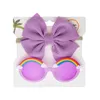 verjaardag lint 2 stks/set brede nylon hoofdband en regenboog zonnebrillen set kinderen bowknot hoofddekselset nylon tulband schattige zonnebrillen accessoires