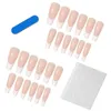 Unghie finte 24p Nail Art Copertura completa Indossando gelatina in polvere Colore della pelle French manicure Finta lunga ballerina Press On Set Boxed