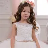 Robes de fille blanc enfants robe de demoiselle d'honneur pour les filles fleur à manches longues dentelle florale Tulle une robe de ligne Appqulies mariage