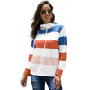 Kvinnors hoodies 2023 Casual Women randig huvesömmar långärmad stor storlek Fashion Autumn Winter Knock överlappar huvtröja