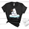 Women's T Shirts Harajuku Women's T-Shirts Bear Eat Coffee Kawaii Cotton Tshirt Female 2023 Summer White Cartoon Tops Tee Hip Hop Woman