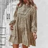 Casual Dresses Summer 2023 Pink Dress Causal Loose Round Neck Long Sleeve Lady Elegant Leopard Print Vestido