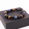 Strand Design Natural Stone CZ Pave Charm Tiger Eye Lapis Lazuli Macrame Justerbara armband Män