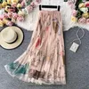 Röcke Chic Fairy Floral Print Mesh Rock Alle Spiel Mujer Faldas Koreanische Vintage Mode Lange Casual Schwarz Süße Tüll RS029