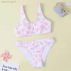 Endelar Girl Cow Print Girl Swimsuit Kids Sport Two Piece Children's Badkläder 7-14 år Teen Bikini Set vadderad baddräkt Beachwear W0310