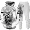 Survêtements pour hommes Animal 3D Tiger Pantalon à capuche imprimé Costume Cool Hommes / Femmes 2 pièces Sportwear Survêtement Ensemble Automne et hiver Vêtements pour hommes 230306