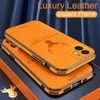 Luxury Leather Texture Square Frame Case For iPhone 15 14 Plus 13 12 11 Pro Max Mini X Xr Xs 7 8 Pattern Shockproof Armor Cover