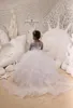 女の子のドレスウェディングレースのための白い花アップリキングリッターキッズページェントガウンポジュート誕生日ファースト聖体