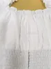 Women's Blouses - Woman Summer Short Linen Top vierkante nek met fronsende puff mouwen geplooide rug ritsen bijgesneden blouse