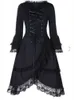 Casual Dresses Neue Vintage Elegante Spitze Up Goth Retro Party Kleider Frauen Gothic Punk Kleid Y2K Lange Flare Hülse Sexy Schwarz Mesh Sägen Kleid Z0216