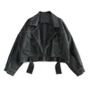 レディースジャケット2023春と秋のスタイルブラックラペルモーターサイクルスーツレザー女性のショートファッションコートトップ230306