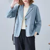 Femmes Vestes Coton Lin Veste Costume Femmes Solide Mince Court Dames Printemps Automne Manteaux Rétro Lâche Vêtements Casual À Manches Longues BlazersWome