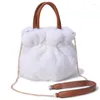 School Bags 2023 Fashion Rex Fur Bag Cute Lotus Leaf Casual Plush Handbag Shoulder Crossbody Women's