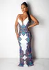 Party Dresses 2023 Summer New Dress Ethnic Style Deep V Print Tight-passande Sling Long Kjol T230303