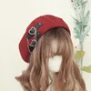 Beanieskull Caps Lolita Gothic PunkBeret Black ommessable Summer Harajuku Girls Heart Backle Beanie JK Hat Cap 230306