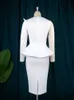 Casual Dresses Women White Party Dress Sexy Long Sleeve Beading Mesh Patchwork Peplum Elegant Knee Length Christmas Event Evening African Gowns Z0216